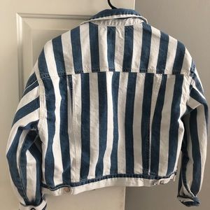 Blue and white striped denim jacket